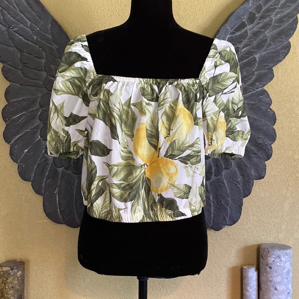 H&M New Lemon Tree Off The Shoulder Crop Top